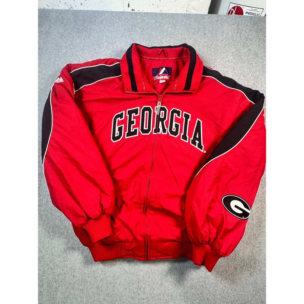 Majestic Georgia Bulldogs Jacket Mens Large Red Full Zip Windbreaker NCAA Fan